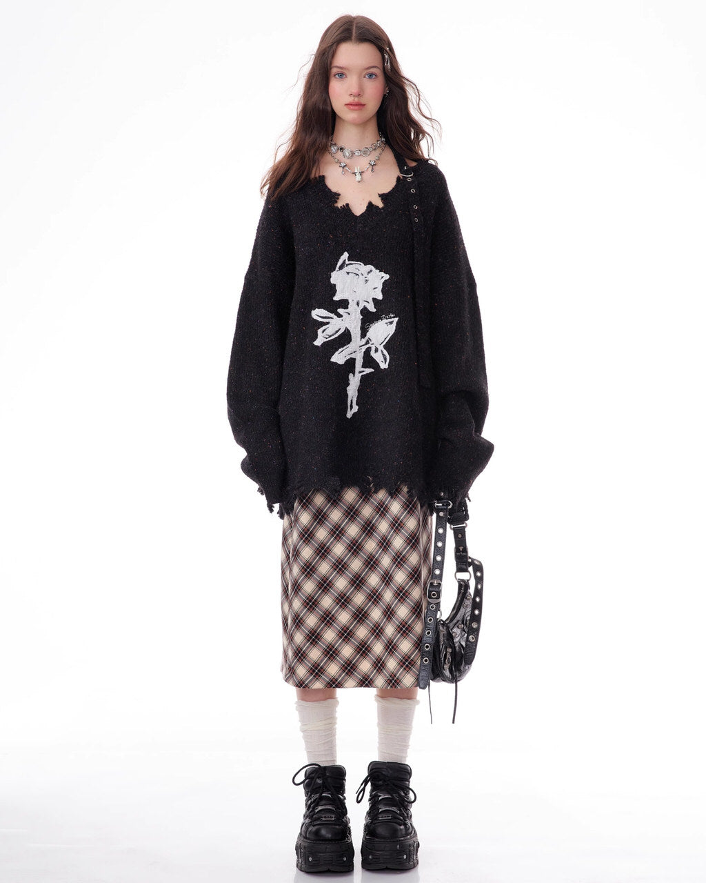 Casual Day Outfits, Easy Trendy Outfits Distressed Rose Print Sweater Casual Day Outfits, Easy Trendy Outfits Distressed Rose Print Sweater