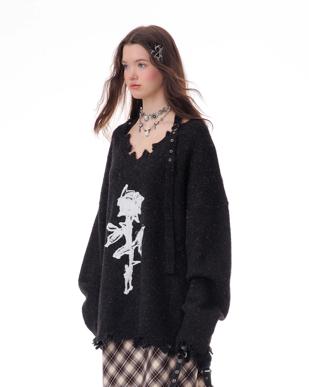 Casual Day Outfits, Easy Trendy Outfits Distressed Rose Print Sweater Casual Day Outfits, Easy Trendy Outfits Distressed Rose Print Sweater