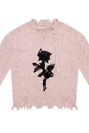 Casual Day Outfits, Easy Trendy Outfits Distressed Rose Print Sweater