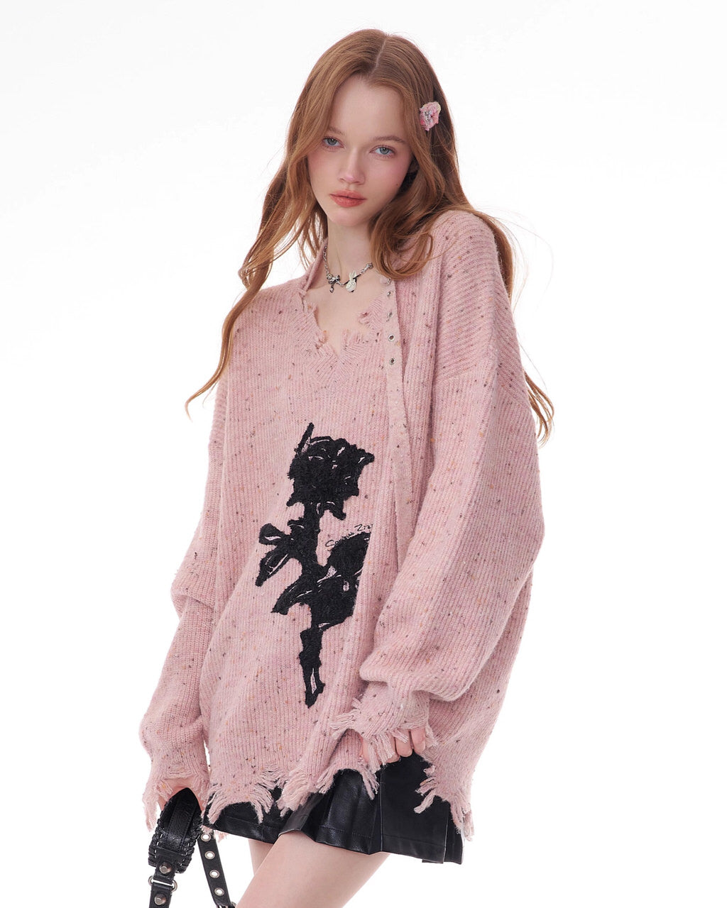 Casual Day Outfits, Easy Trendy Outfits Distressed Rose Print Sweater Casual Day Outfits, Easy Trendy Outfits Distressed Rose Print Sweater