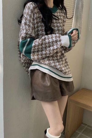 Casual Day Outfits, Easy Trendy Outfits Dogtooth Check Grandma Sweater