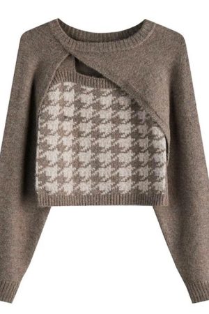 Casual Day Outfits, Easy Trendy Outfits Dogtooth Check Top & Sweater Co-Ord