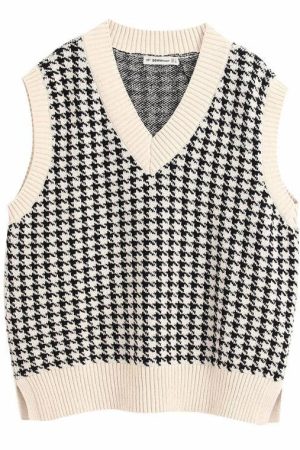 Casual Day Outfits, Easy Trendy Outfits Dogtooth Check Vest