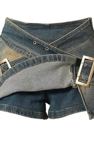Casual Day Outfits, Easy Trendy Outfits Double Buckle Denim Mini Skirt