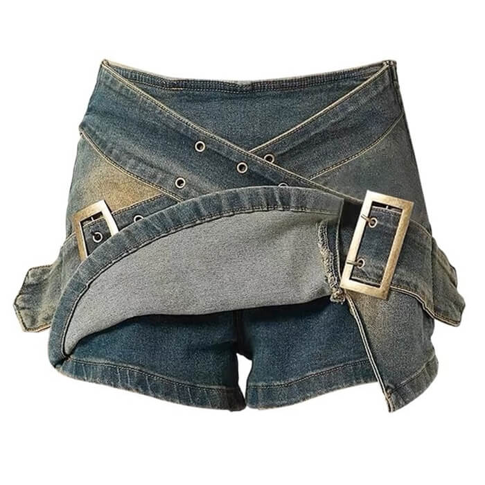 Casual Day Outfits, Easy Trendy Outfits Double Buckle Denim Mini Skirt Casual Day Outfits, Easy Trendy Outfits Double Buckle Denim Mini Skirt