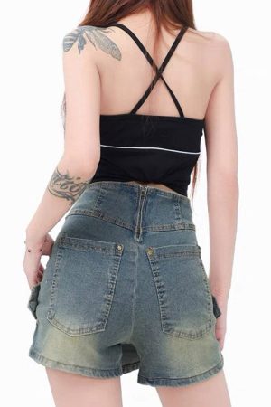 Casual Day Outfits, Easy Trendy Outfits Double Buckle Denim Mini Skirt