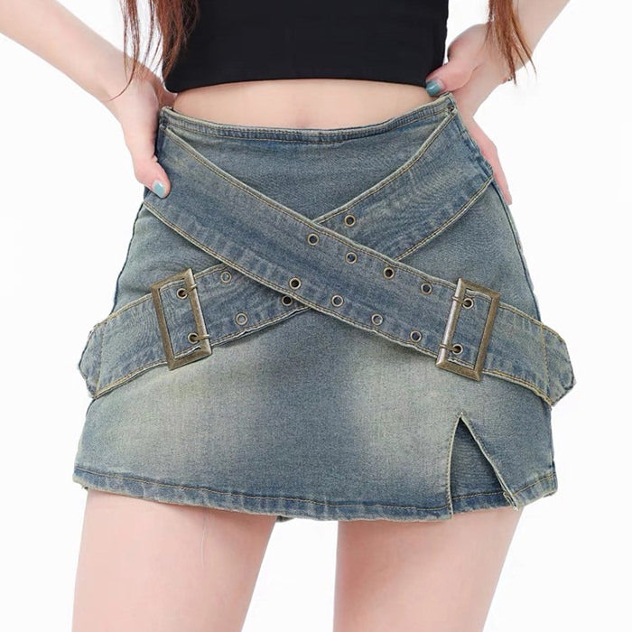 Casual Day Outfits, Easy Trendy Outfits Double Buckle Denim Mini Skirt Casual Day Outfits, Easy Trendy Outfits Double Buckle Denim Mini Skirt