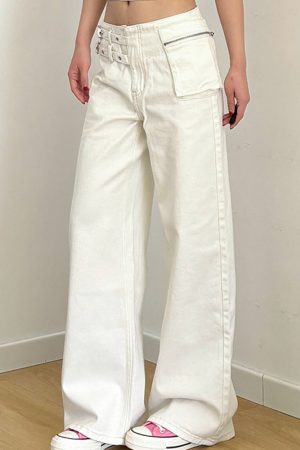 Casual Day Outfits, Easy Trendy Outfits Double-Buckle Wide Leg Jeans
