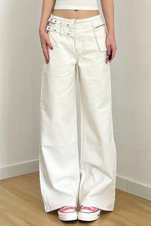 Casual Day Outfits, Easy Trendy Outfits Double-Buckle Wide Leg Jeans