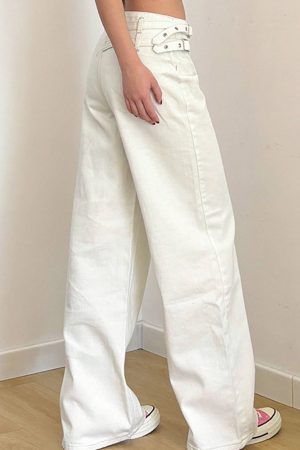 Casual Day Outfits, Easy Trendy Outfits Double-Buckle Wide Leg Jeans