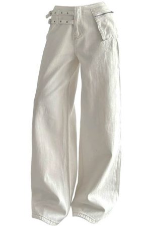 Casual Day Outfits, Easy Trendy Outfits Double-Buckle Wide Leg Jeans