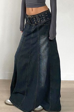 Casual Day Outfits, Easy Trendy Outfits Downtown Belted Denim Maxi Skirt