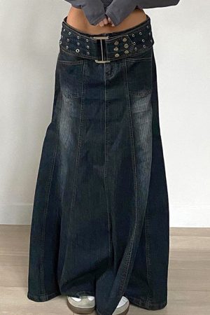 Casual Day Outfits, Easy Trendy Outfits Downtown Belted Denim Maxi Skirt