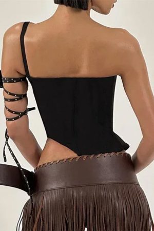 Casual Day Outfits, Easy Trendy Outfits Drama Dealer One-Shoulder Corset Top