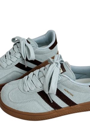 Casual Day Outfits, Easy Trendy Outfits Dusty Blue & Brown Stripe Sneakers