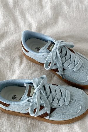 Casual Day Outfits, Easy Trendy Outfits Dusty Blue & Brown Stripe Sneakers