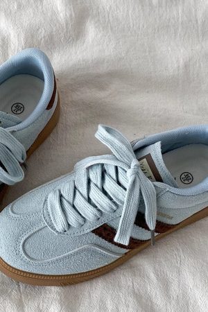 Casual Day Outfits, Easy Trendy Outfits Dusty Blue & Brown Stripe Sneakers