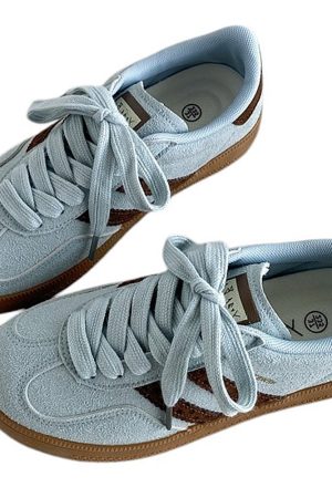 Casual Day Outfits, Easy Trendy Outfits Dusty Blue & Brown Stripe Sneakers