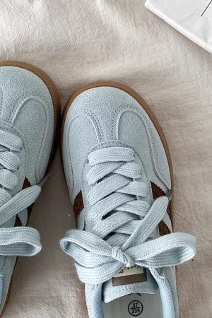 Casual Day Outfits, Easy Trendy Outfits Dusty Blue & Brown Stripe Sneakers