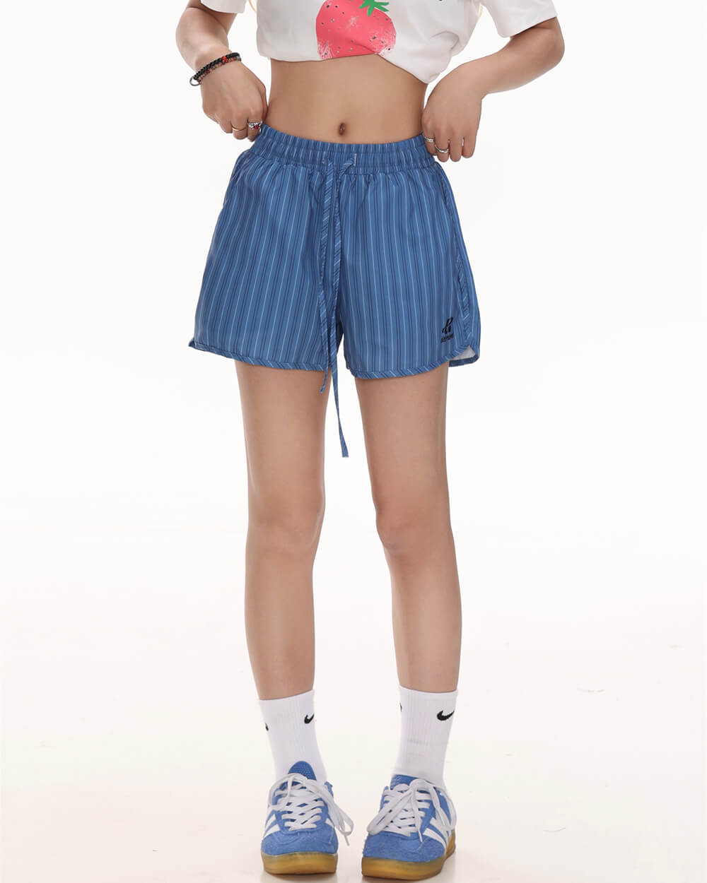 Casual Day Outfits, Easy Trendy Outfits Elastic Waist Pinstriped Shorts Casual Day Outfits, Easy Trendy Outfits Elastic Waist Pinstriped Shorts