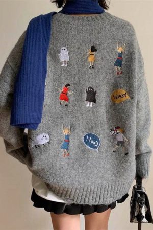 Casual Day Outfits, Easy Trendy Outfits Embroidered Back Oversized Sweater