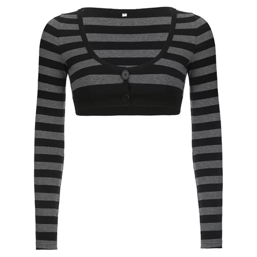 Casual Day Outfits, Easy Trendy Outfits Emo Aesthetic Striped Long Sleeve Top Casual Day Outfits, Easy Trendy Outfits Emo Aesthetic Striped Long Sleeve Top
