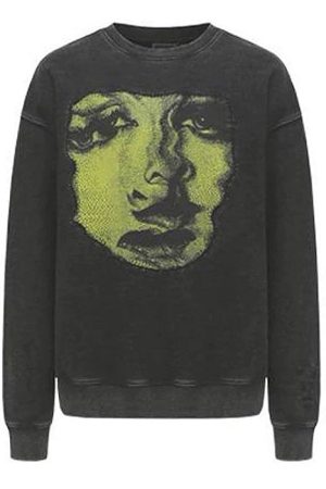 Casual Day Outfits, Easy Trendy Outfits Face Print Grunge Oversized Sweatshirt