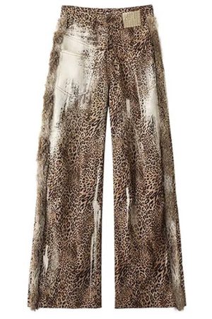 Casual Day Outfits, Easy Trendy Outfits Faded Leopard Print Wide-Leg Trousers