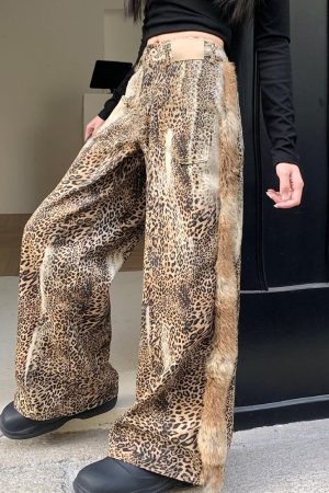 Casual Day Outfits, Easy Trendy Outfits Faded Leopard Print Wide-Leg Trousers