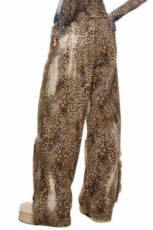 Casual Day Outfits, Easy Trendy Outfits Faded Leopard Print Wide-Leg Trousers