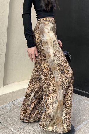 Casual Day Outfits, Easy Trendy Outfits Faded Leopard Print Wide-Leg Trousers