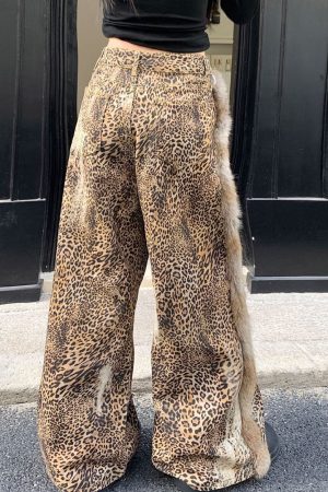Casual Day Outfits, Easy Trendy Outfits Faded Leopard Print Wide-Leg Trousers
