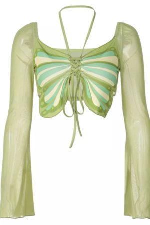 Casual Day Outfits, Easy Trendy Outfits Fairy Butterfly Halter Crop Top