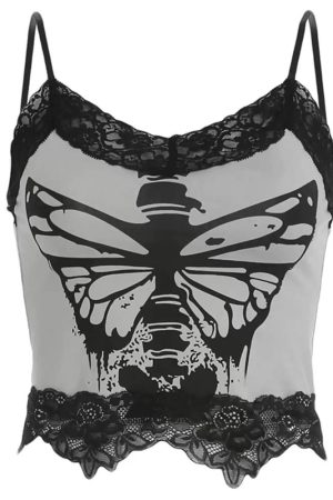 Casual Day Outfits, Easy Trendy Outfits Fairy Grunge Butterfly Lace Top