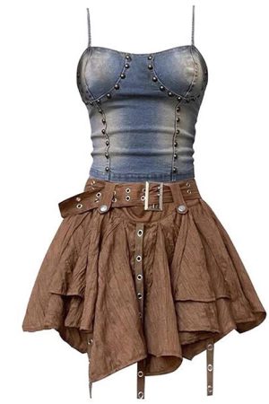 Casual Day Outfits, Easy Trendy Outfits Fairy Grunge Denim Rivet Top