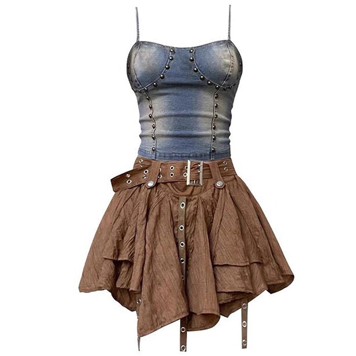 Casual Day Outfits, Easy Trendy Outfits Fairy Grunge Denim Rivet Top Casual Day Outfits, Easy Trendy Outfits Fairy Grunge Denim Rivet Top