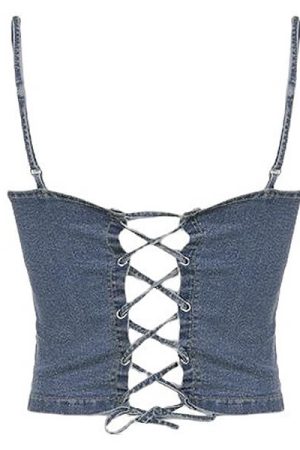 Casual Day Outfits, Easy Trendy Outfits Fairy Grunge Denim Rivet Top