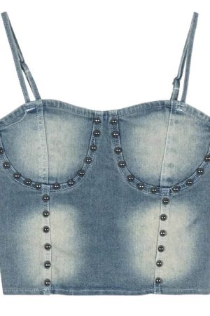 Casual Day Outfits, Easy Trendy Outfits Fairy Grunge Denim Rivet Top