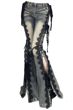 Casual Day Outfits, Easy Trendy Outfits Fairy Grunge Lace Up Flared Jeans