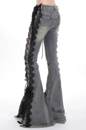 Casual Day Outfits, Easy Trendy Outfits Fairy Grunge Lace Up Flared Jeans