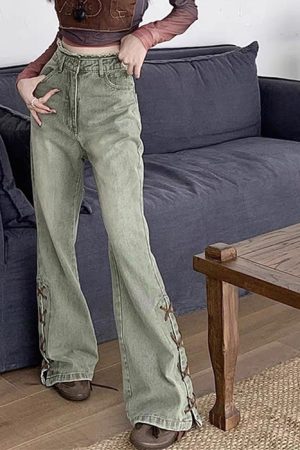 Casual Day Outfits, Easy Trendy Outfits Fairy Grunge Lace Up Jeans