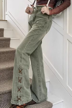 Casual Day Outfits, Easy Trendy Outfits Fairy Grunge Lace Up Jeans