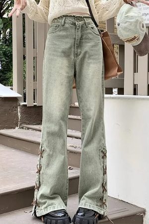 Casual Day Outfits, Easy Trendy Outfits Fairy Grunge Lace Up Jeans