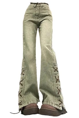 Casual Day Outfits, Easy Trendy Outfits Fairy Grunge Lace Up Jeans
