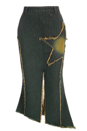 Casual Day Outfits, Easy Trendy Outfits Fairy Grunge Long Denim Skirt