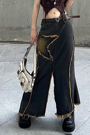 Casual Day Outfits, Easy Trendy Outfits Fairy Grunge Long Denim Skirt