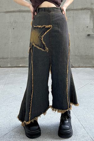 Casual Day Outfits, Easy Trendy Outfits Fairy Grunge Long Denim Skirt