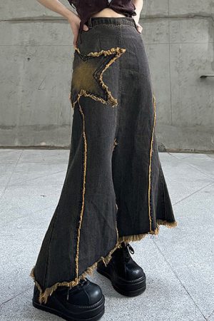 Casual Day Outfits, Easy Trendy Outfits Fairy Grunge Long Denim Skirt