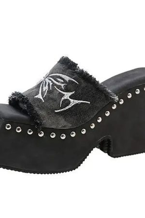 Casual Day Outfits, Easy Trendy Outfits Fairy Grunge Platform Slide Sandals