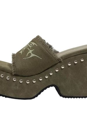 Casual Day Outfits, Easy Trendy Outfits Fairy Grunge Platform Slide Sandals